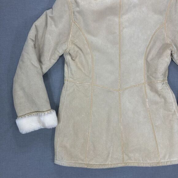 WILSONS‎ LEATHER Winter Coat Sz S Tan Suede Leather Hooded Faux Fur Lined Jacket - Picture 9 of 16